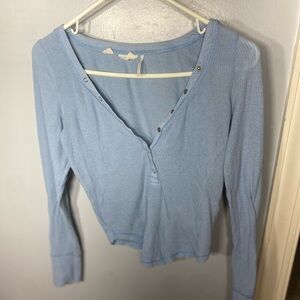 Urban Outfitters Blue Crop Button Down Shirt